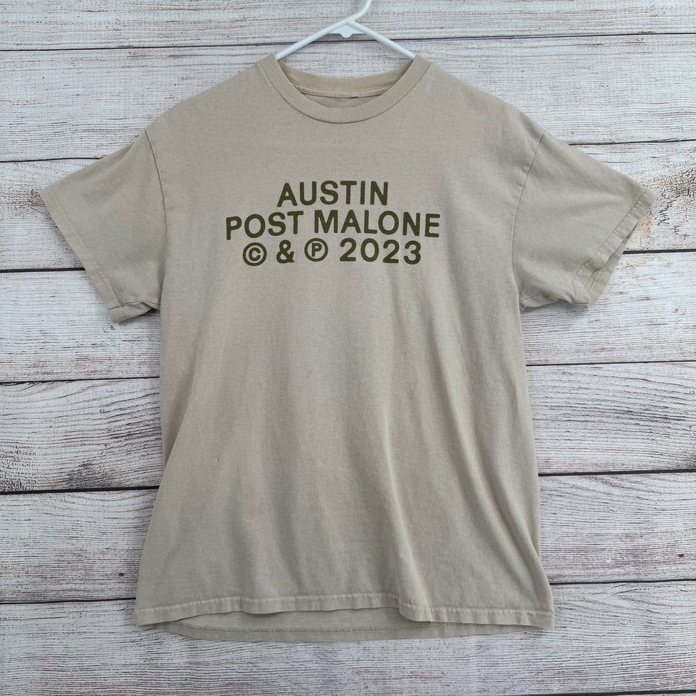 Post Malone Tour T-Shirt Mens Medium Tan Austin 2023 Concert Graphic Tee